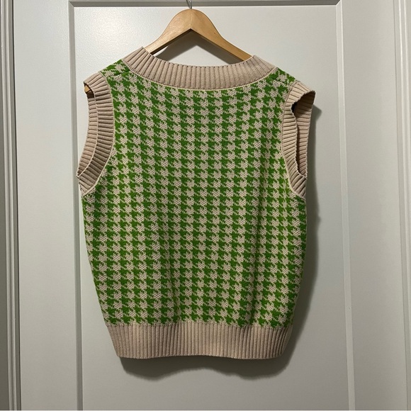 Houndstooth Knit Sweater Vest Sleeveless V-Neck Pullover Knitwear - Women’s S - Picture 4 of 8